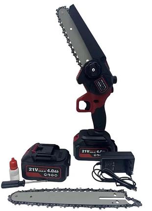 Мощная ручная аккумуляторная цепная пила edon acs-21/8 ol: с акб 2шт-21v 4.0 аh,2 шины 15/20 см