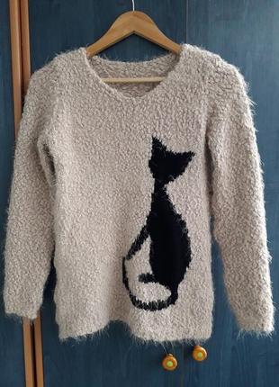 Фактурный свитер с кошечкой1 фото