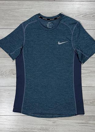 Спортивна футболка найк nike dri-fit running tee бірюзовий, s, оригінал
