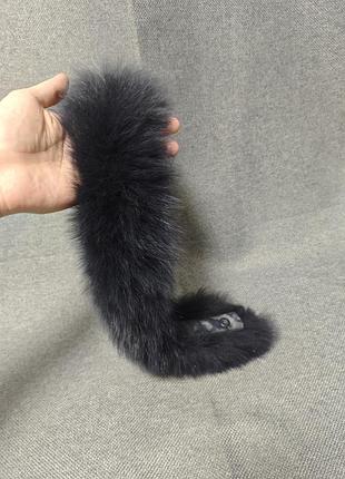 Воротник меховой темно синий для капюшона куртки из меха кролика натуральный мех кролик