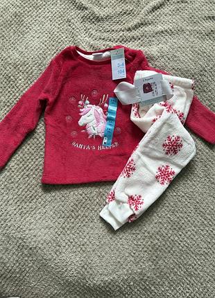 Піжама тепла на дівчинку махрова з єдинорогом 92 98 104 110 розмір