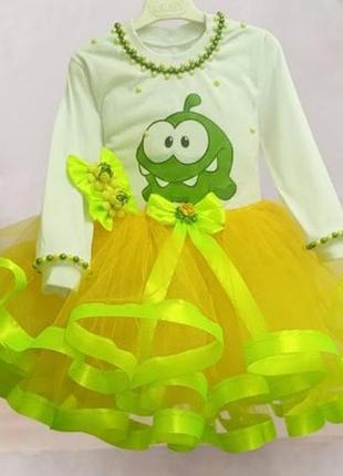 Костюм для дівчинки "ам ням", спідниця, реглан, обруч, колір білий+ сірий, розміри 1-10 років 5-6