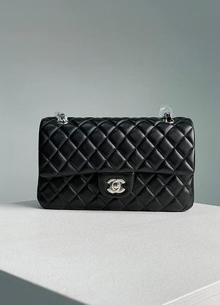 Чёрная кожаная сумка люкс с серебряной фурнитурой