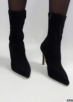 ▪️жіночі стрейчеві чорні черевики ботинки чоботи ботильони каблук шпилька еко замшеві женские чёрные ботинки сапоги ботильоны черные эко замшевые