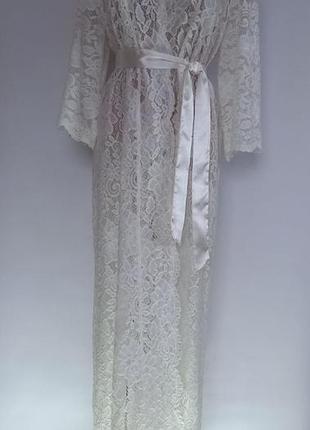 Изысканный женский кружевной халат миди айвори l