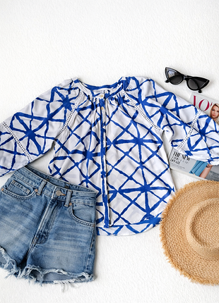 Летняя натуральная блуза с объемными рукавами рубашка вискоза