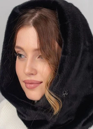 Модный капор ангора, на флисе, цвет черный
