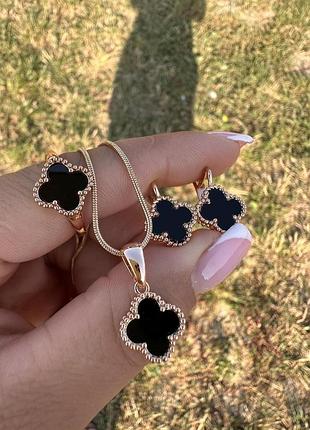 Набор украшений xuping jj клевер подвеска + серьги + колечко 16-21р (18к цвет золота 585п) 77-536 18, 45