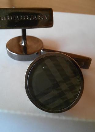 Burberry - запоки new burberry men's light nova grey check round brass cufflinks5 фото