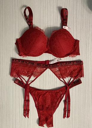 Комплект жіночої білизни victoria’s secret бюстгальтер 34b, 36b, пояс xs/s, m/l, трусики s, m. very sexy. вікторія сікрет