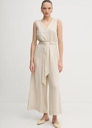 Urbanshop com ua лляний комбінезон united colors of benetton колір бежевий декольте трикутник