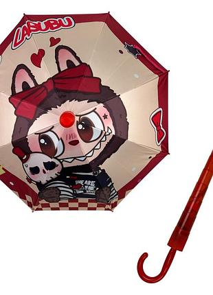Детский зонт-трость labubu с чехлом от mario, красная ручка, 0105к-2
