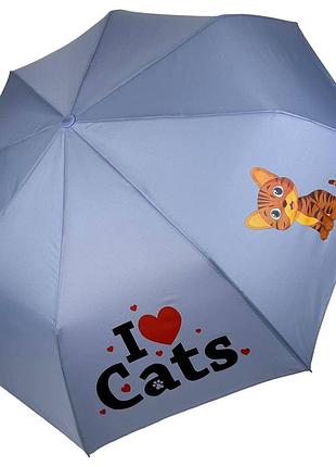 Дитяча складана парасоля для дівчаток і хлопчиків на 8 спиць "i♥cats" з кішками від toprain, блакитний 02089-3