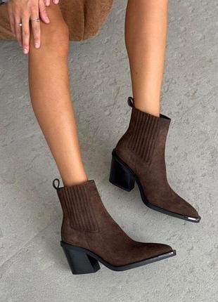 Черевики козаки,ковбойки жіночі замшеві  коричневі
