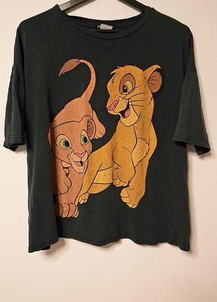 Футболка женская темно серая черная zara disney over size relaxed, размер xl - 2xl
