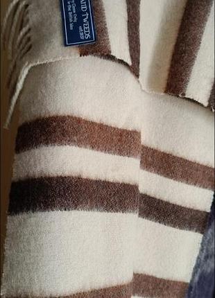 Шарф теплый из шерсти в полоску бежевый с коричневым highland tweeds est.1837