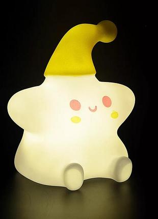 Ночник-светильник "звездочка в новогоднем колпачке" 1 режим, от 3 батареек lr 44