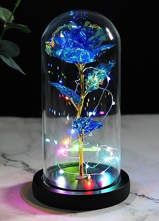 Нічник «вічна троянда в колбі» (блакитна, 15 см)