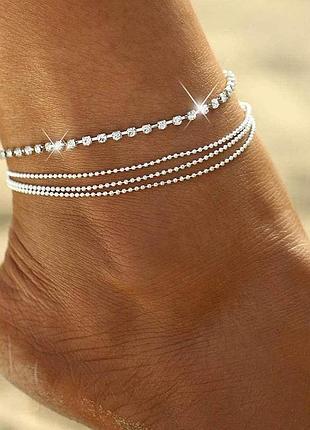 Многослойный браслет на ногу анклет цепочки кристаллы