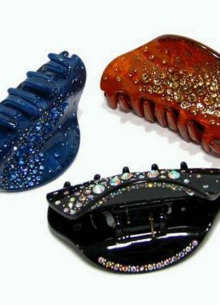 Заколка краб пластмассовая с камнями h341002 тм китай