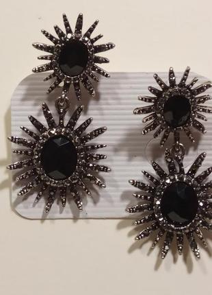 Изысканные серьги сережки с дымчатыми и черными кристаллами, италия7 фото