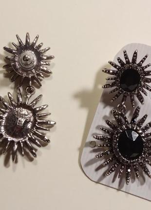 Вишукані сережки сережки з димчастими і чорними кристалами, італія8 фото