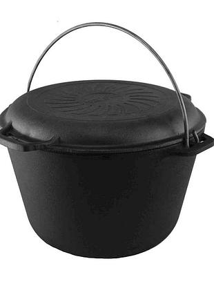 Котел туристический чугунный 8 л с крышкой-сковородкой туризм тм brizoll