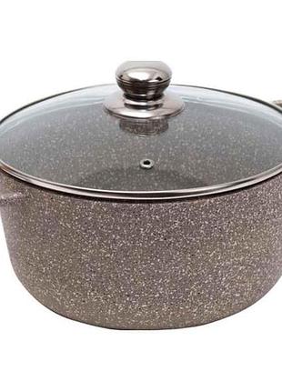 Каструля 3л з антипригарним покриттям покриттям і скляною кришкою аа10033 (світло-сірий граніт) тм talko