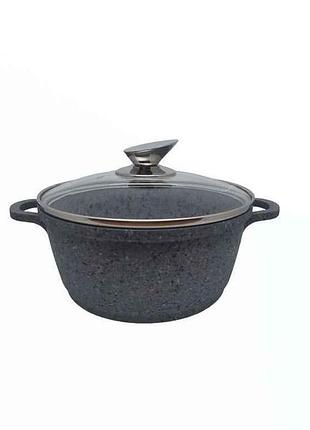 Кастрюля 3,5 л 77052 литой алюминий с скл. крышкой, индукция, серая granite line тм krauzer