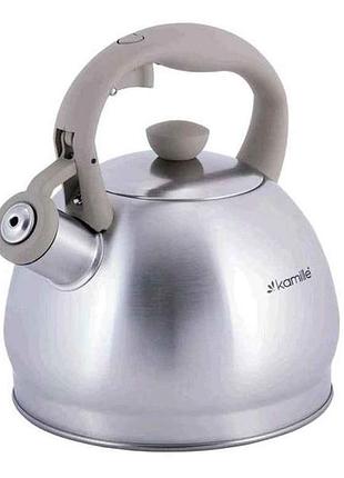 Чайник зі свистком 2л нержавіюча сталь, бакеліт (кольорові ручки в асорт тм kamille
