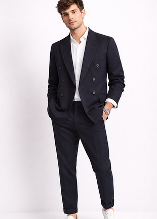 Шикарный серо-синий двубортный пиджак