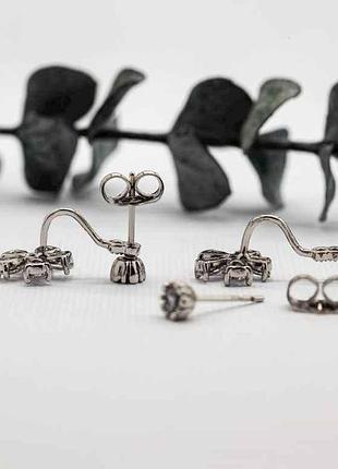 Сережки підвіски квітка 57229 19х9мм білі фіаніти 2.3г позолота біле золото тм xuping