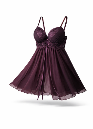 Нежный и соблазнительный пеньюар в глубоком сливовом оттенке. размер чашки 90e