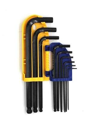 Набір ключів г-подібних шестигранних 9 шт crv, кульовий наконечник подовжені 1.5, 2, 2.5, 3, 4, 5, 6, 8, 10 мм тм kubis