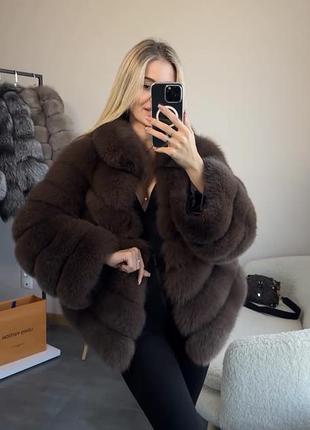 Шуба песцева натуральре хутро колір темний соболь