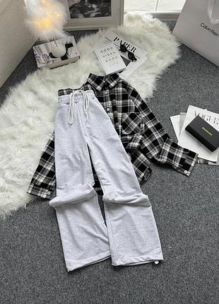 Женский костюм фланелевая рубашка и спортивные штаны с акцентной резинкой под рубашку