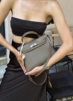 Брендова шкіряна сіра сумка люкс сегмент натуральна шкіра ермес келлі
