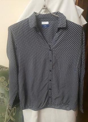 Блуза-сорочка натуральна з планкою на ґудзиках, з гумкою внизу, м, синьо-бежева