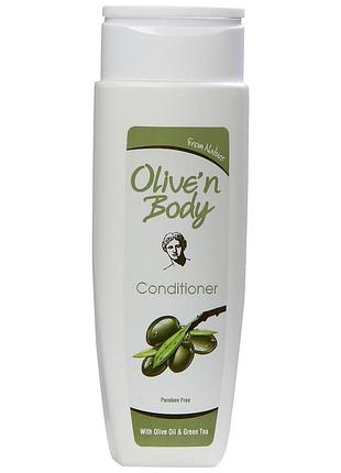 Кондиционер rain для волос с экстрактом листьев растительного масла и зеленым чаем olive’n body 400 мл
