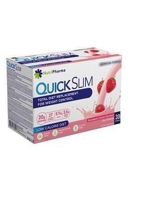 Протеиновый коктейль для похудения quick slim "клубника со сливками", 30 саше по 23 г