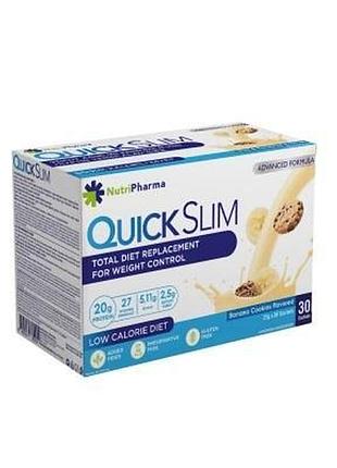 Протеиновый коктейль для похудения quick slim "банан с печеньем", 30 саше по 23 г