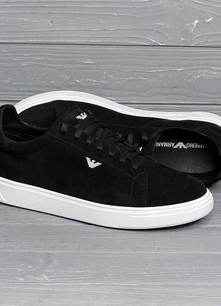 Натуральная замша!!! мужские черные замшевые кроссовки / кеды на белой подошве!!!