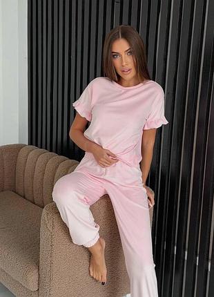 Жіноча піжама, домашній костюм футболка з рюшами і штани джогери на резинці