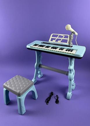 Синтезатор с микрофоном, стул, 37 клавиш, от сети или батареек, функция записи,