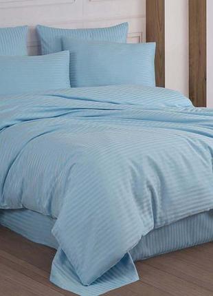 Постільна білизна cotton shine stripe satin 200х220 sky blue