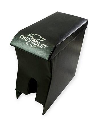 Подлокотник chevrolet aveo черный с вышивкой (кожзам) автокомфорт