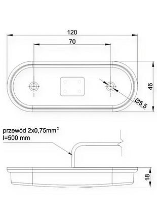 Фонарь маркерный овальный белый 120х46мм ft-020 b led (12-24v) fristom