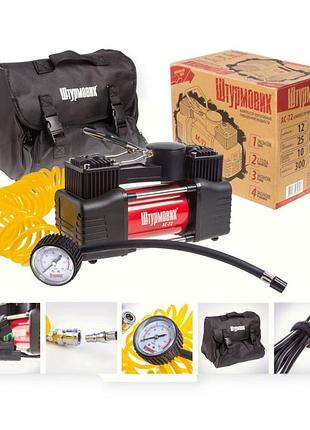 Компресор 2 циліндра vitol штурмовик 300w/10атм/60л/5м шланг спіраль з манометром/клеми