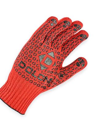 Рукавиці трикотажні із пвх покрит., 10 клас універсал розмір 11, червоні., чорна крапка doloni