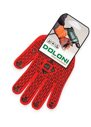 Рукавиці трикотажні із пвх покрит., 10 клас універсал розмір 11, червоні., чорна крапка doloni 3